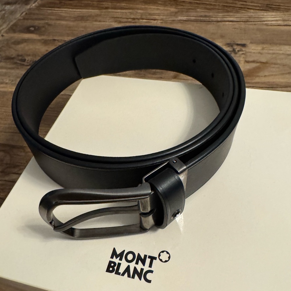 Mont Blanc Black Leather Belt